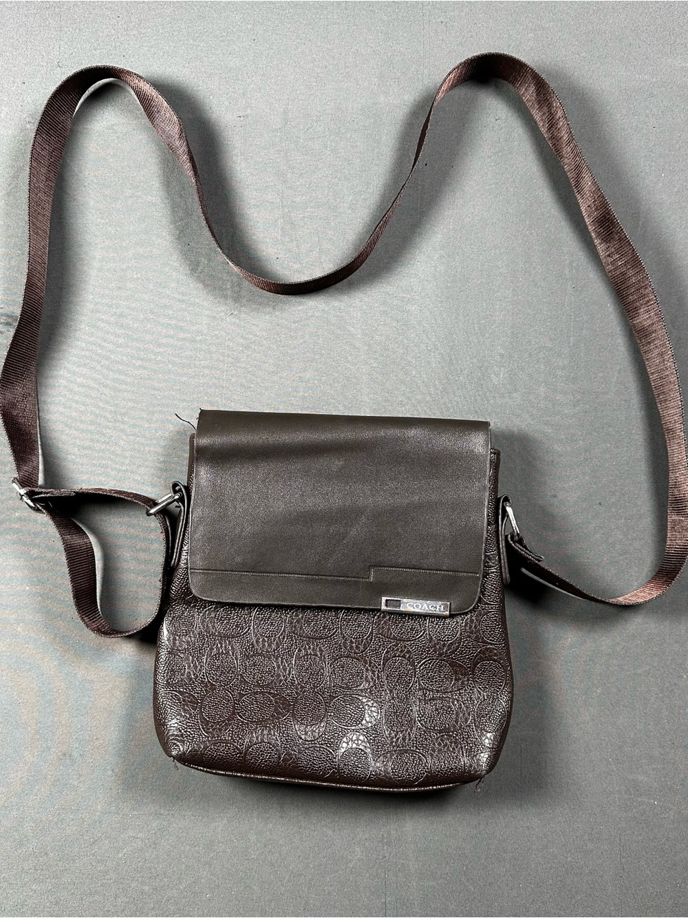 COACH Brown Signature Embossed Messenger Crossbody Bag